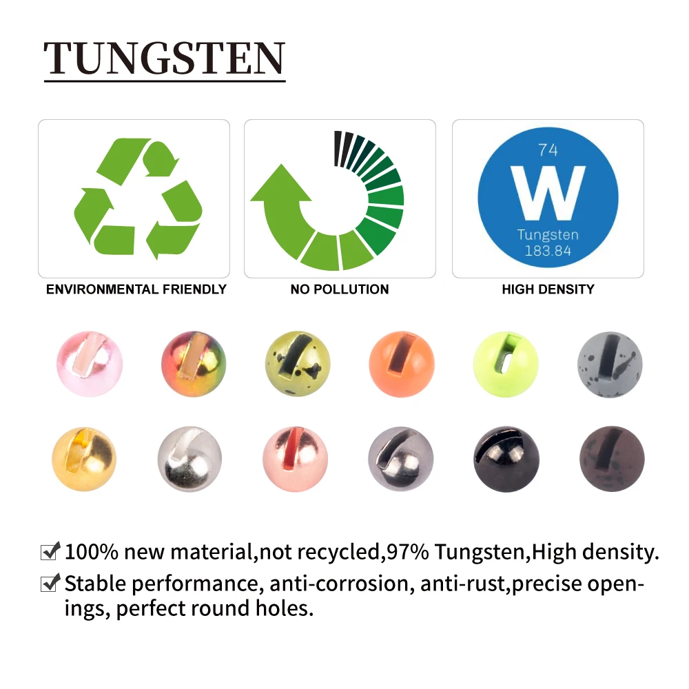 MUUNN 100pcs 1.5-3.5mm Tungsten Slotted Beads Fly Tying Material Multi-Color Fly Fishing Tungsten Beads fly ting beads Fly Tying