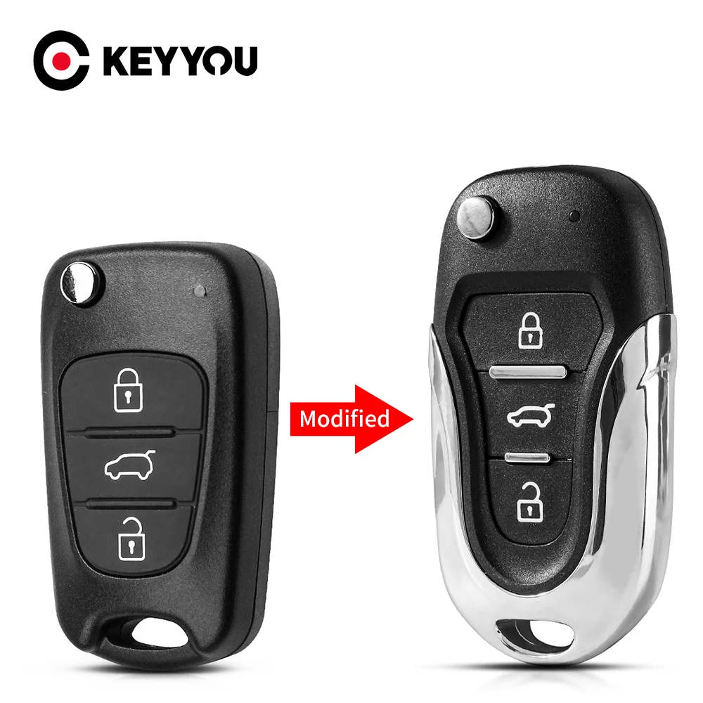 Фото Модифицированный корпус KEYYOU для дистанционного ключа для Hyundai I20 I30 IX35 I35 Accent Kia Picanto Sportage K5, складной Автомобильный ключ с 3 кнопками №1