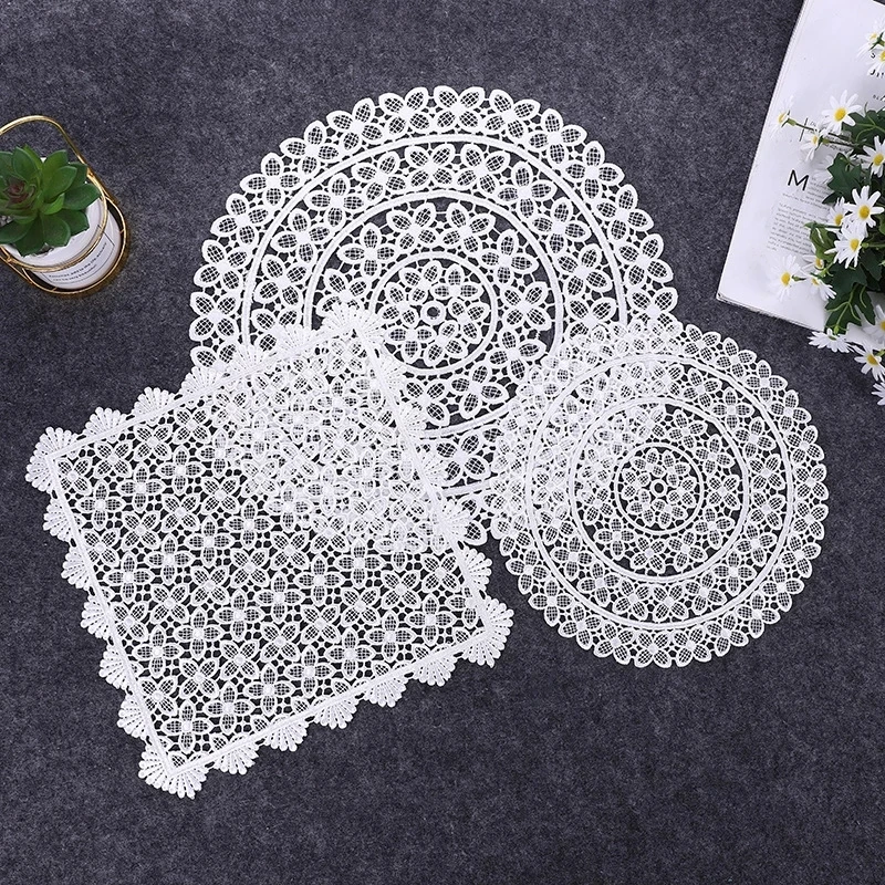 

Embroidery Flower Rose Crochet Placemat Round Place Mat Oval Dining Pads Mugs Coaster Rectangular Tablecloth Doily Kitchen PW36