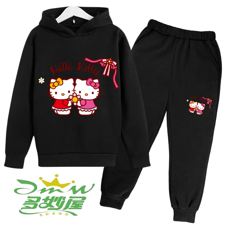 

Y2K Hellokitty cartoon Children's Set Boys and Girls Autumn/Winter warm fashion Kawaii Children's Set 2023 Cute baby gift