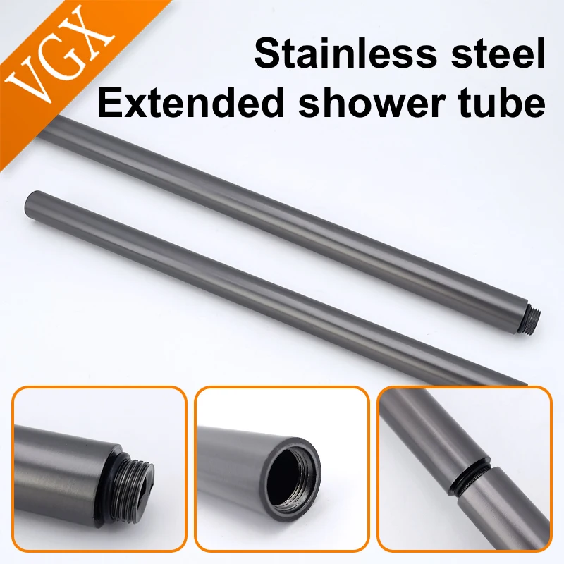 VGX Round Shower Extension Rod Shower Bracket 40cm Shower Extender Gray Extension Tube Extra Extend Tube Bathroom Accessories