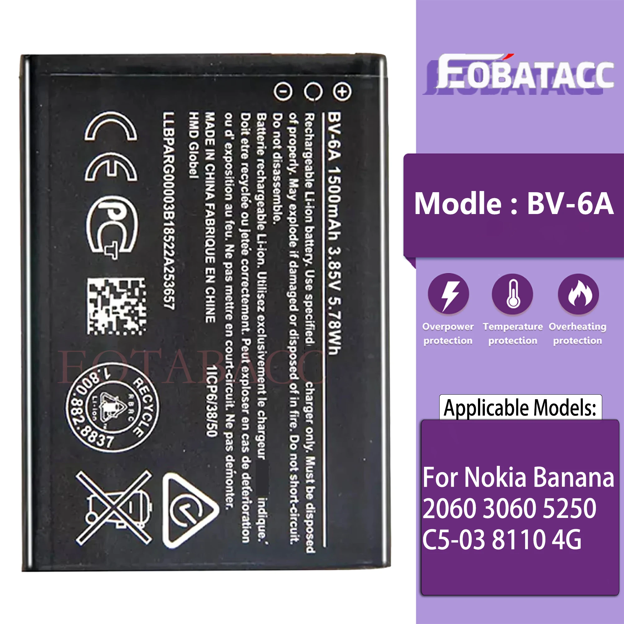 100% новый оригинальный аккумулятор 1500 мАч BV 6A BV6A BV-6A для Nokia Banana 2060 3060 5250 C5-03 8110 4G