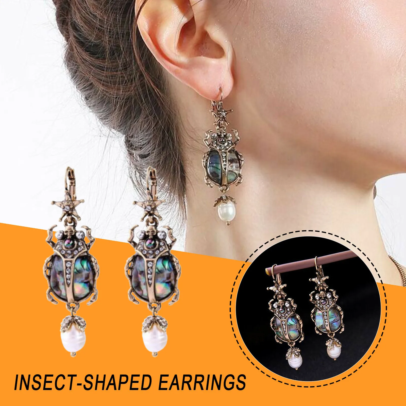 

Fashion Aretes De Mujer Modernos 2022 Retro Pearl Beetle Earrings Female Personality Wild Pearl Earrings Pendientes Aretes