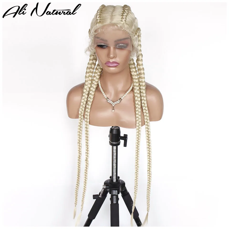 613 Blonde 4 Cornrow Braided Lace Front Synthetic Wig with Baby Hair Blonde 360 Long Straight Box Braid Lace Wig For Black Women