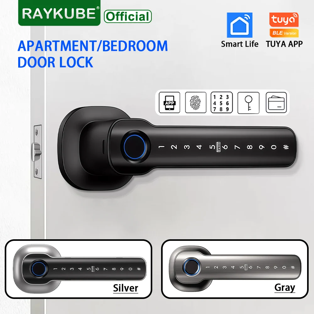 Фото Умная дверная ручка-замок RAYKUBE HL50 Tuya Bluetooth с 5 способами разблокировки: отпечаток пальца, пароль, IC-карта, ключ, управление через приложение, электронный №1