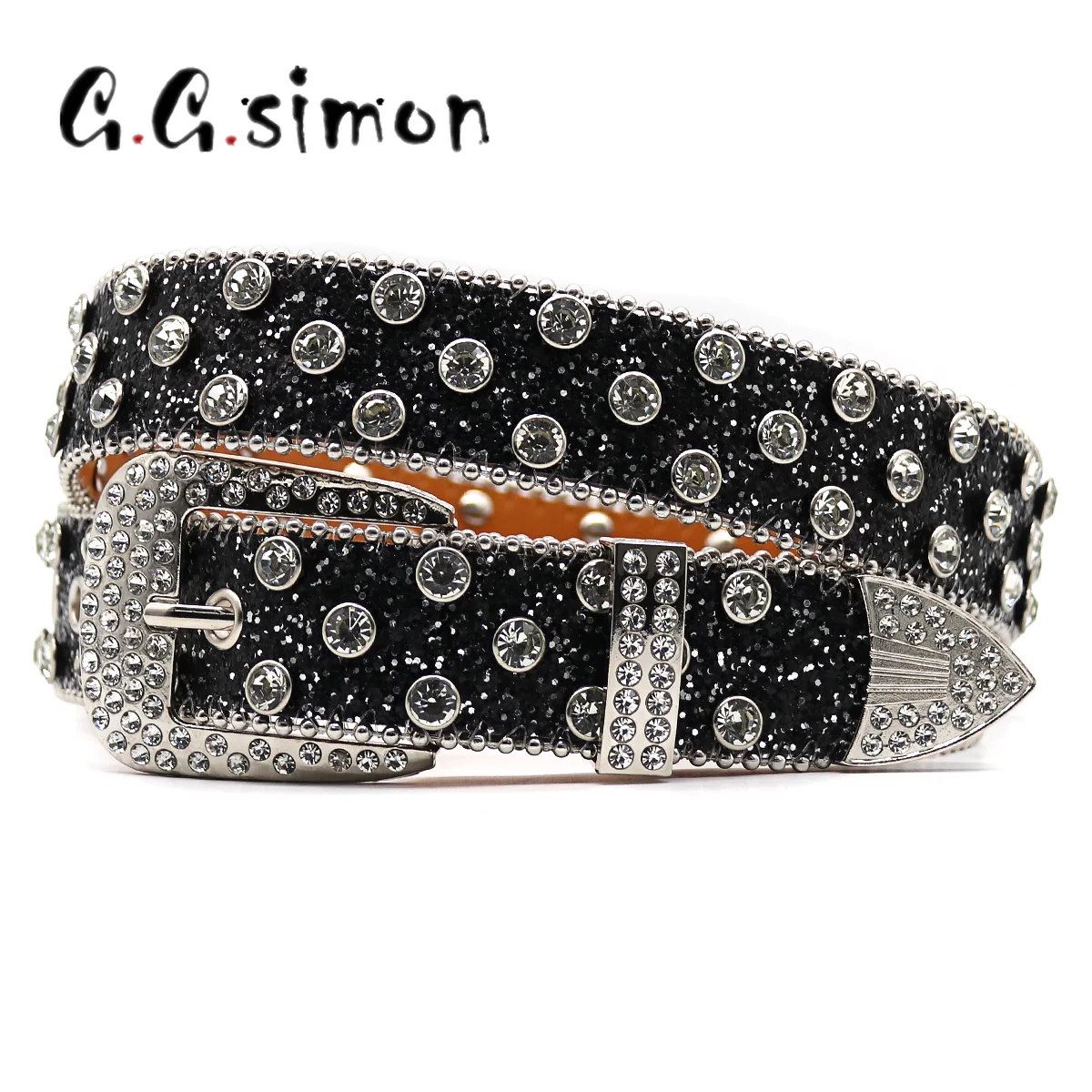 GGSIMON Punk Western Rhinestone Belts Luxury Strap Studded Belt for Men Women Cinto Diamante Buckle Bling Cinturones Para Hombre