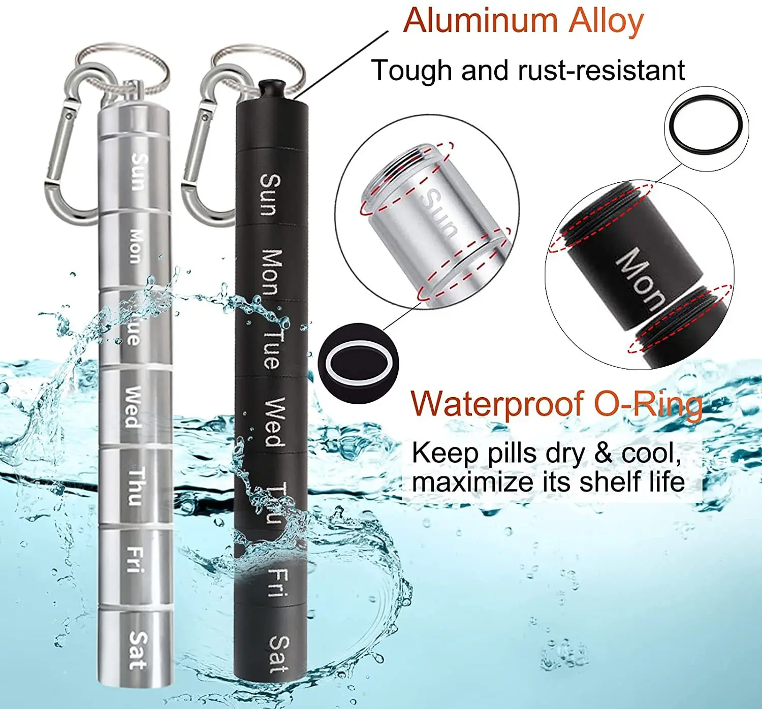 

Weekly Tablets Drug First Aid Kit Container Pill Box Drug Storage Storage Box Aluminum Alloy Pill Box Waterproof 7 Days