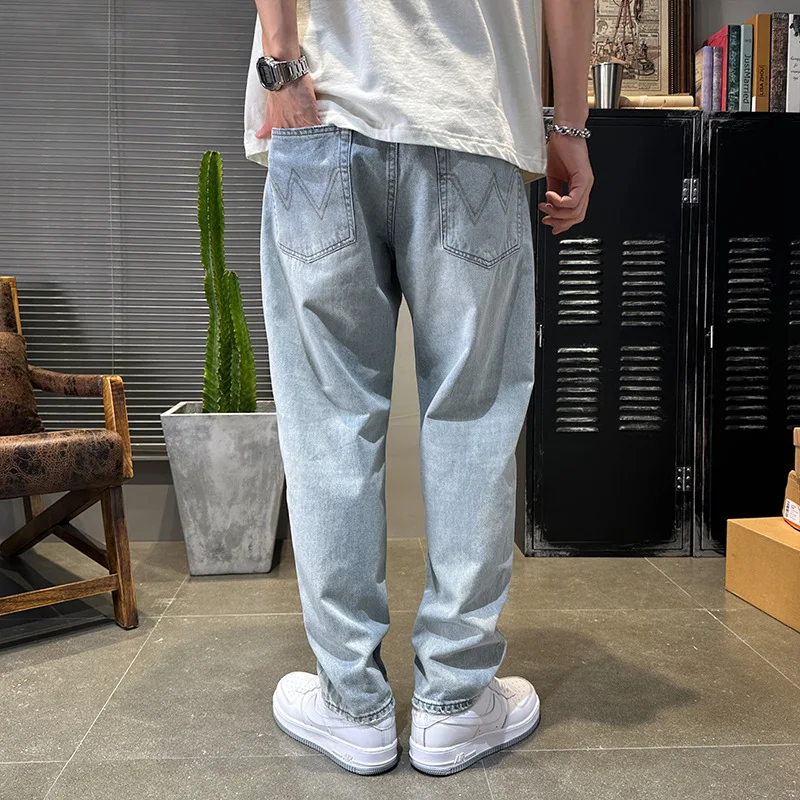 Street Fashion Men Jeans Loose Fit Retro Light Blue Hole Ripped Jeans Men Wide Leg Harem Trousers Designer Hip Hop Pants Hombre