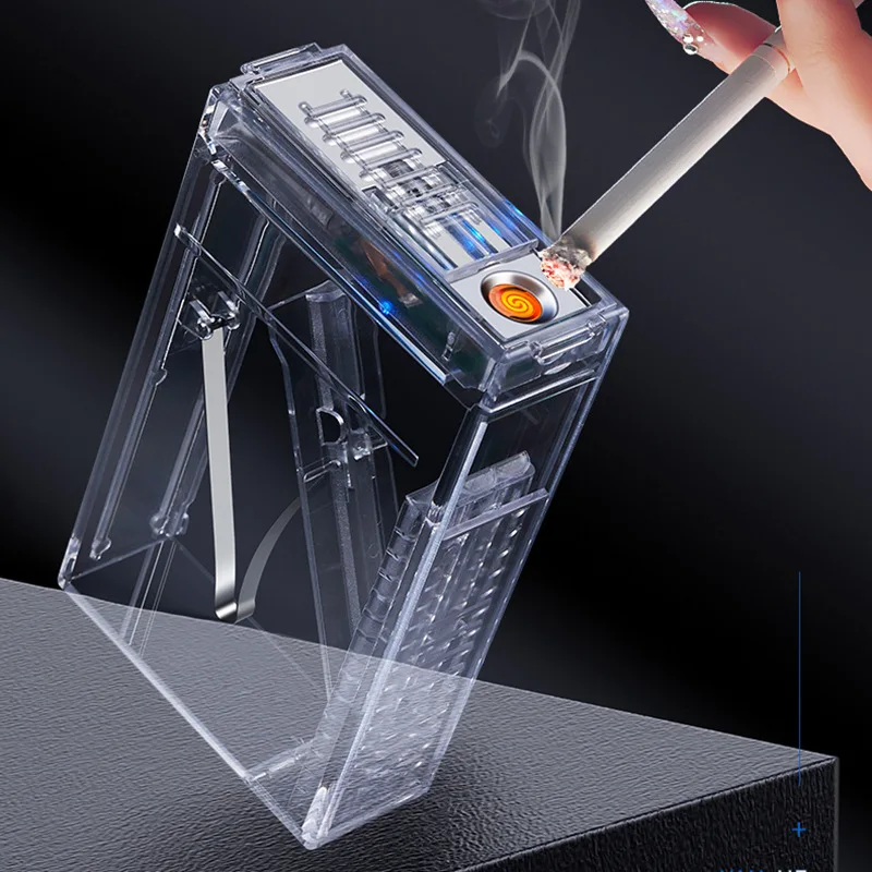 

Creative Acrylic Transparent Windproof Cigarette Box 20PCS Portable Electric Hot Wire Lighter Holiday Gift Smoking Accessories