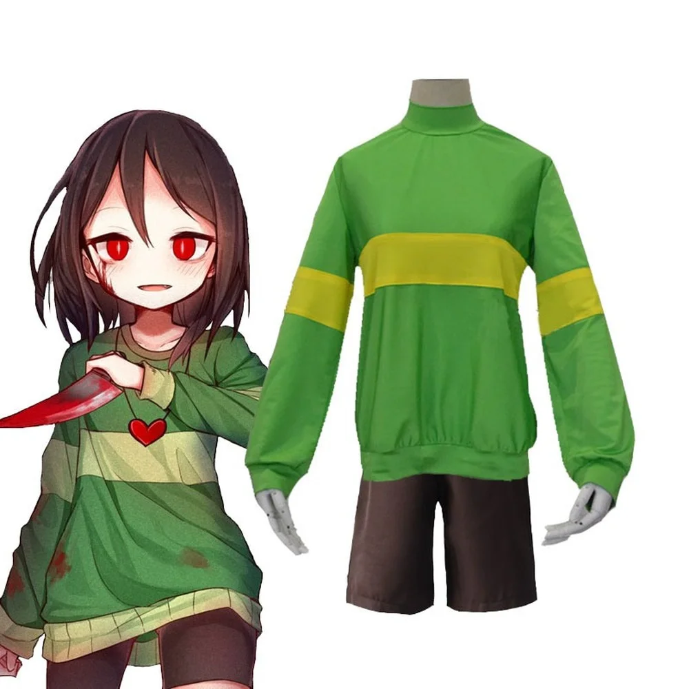 Костюм для косплея игры Undertale - Frisk/Chara свитшот с высоким воротником и шорты