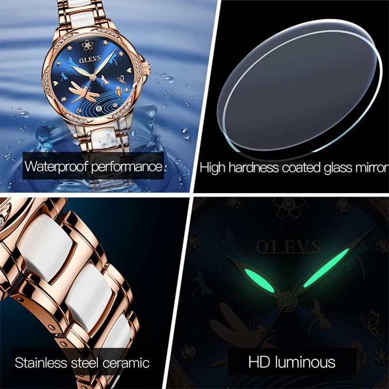 OLEVS 2023 Luxury Diamond Fashion Butterfly Dial Automatic Mechanical Watch Trend Women's Luminous Waterproof Ceramic Watches enlarge