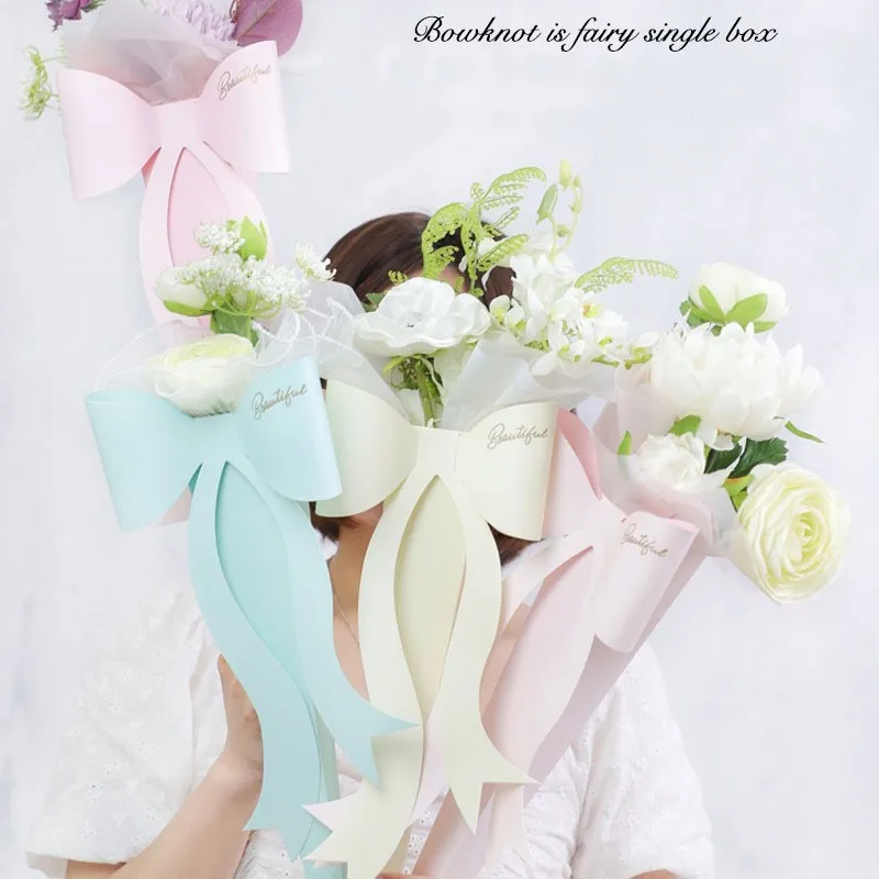 

Bowknot Flower Packaging Box Portable Rose Flower Box Paper Bag Single Bouquet Box Valentine'S Day Birthday Party Christmas Gift