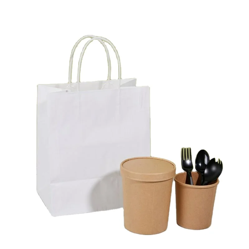 

White Paper Bag Restaurant Take Away Paper Bag Hot Sell Customized Full Printed Retail Clothing Shopping