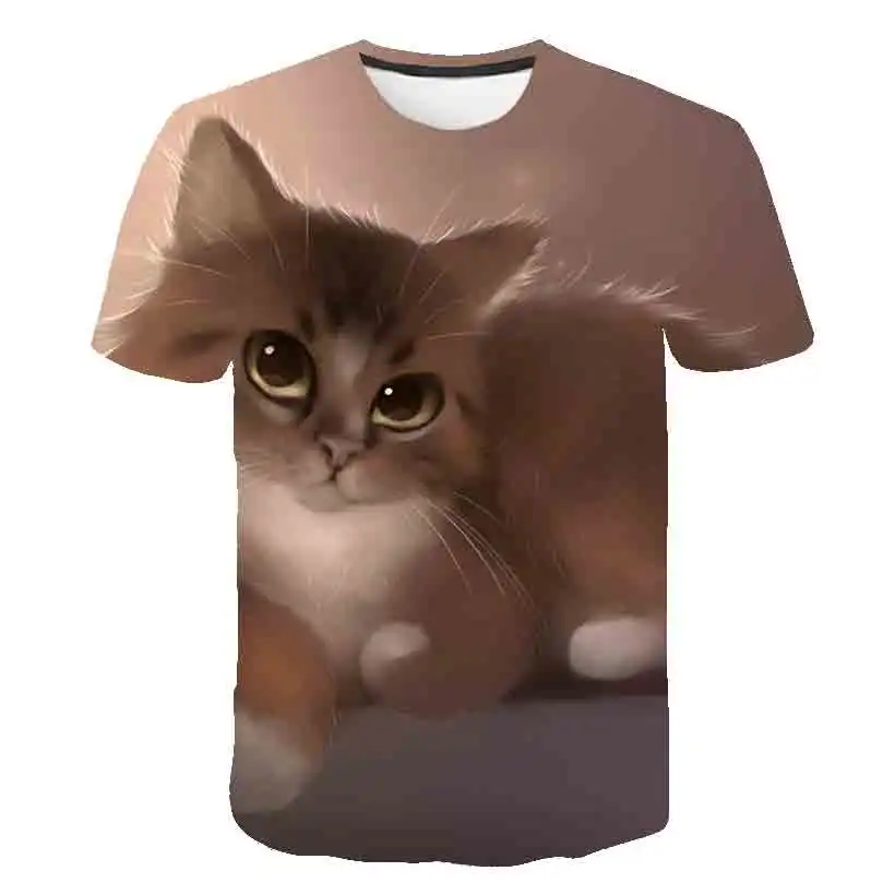 

Детская летняя футболка с коротким рукавом, с принтом кота