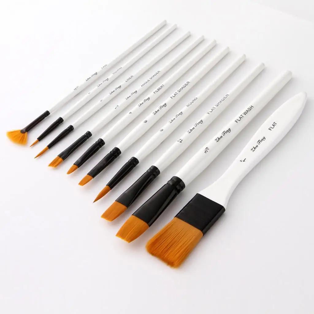 

10pc Nylon Hair Brush Set Acrylic Oil Paint Brush Case Set DIY