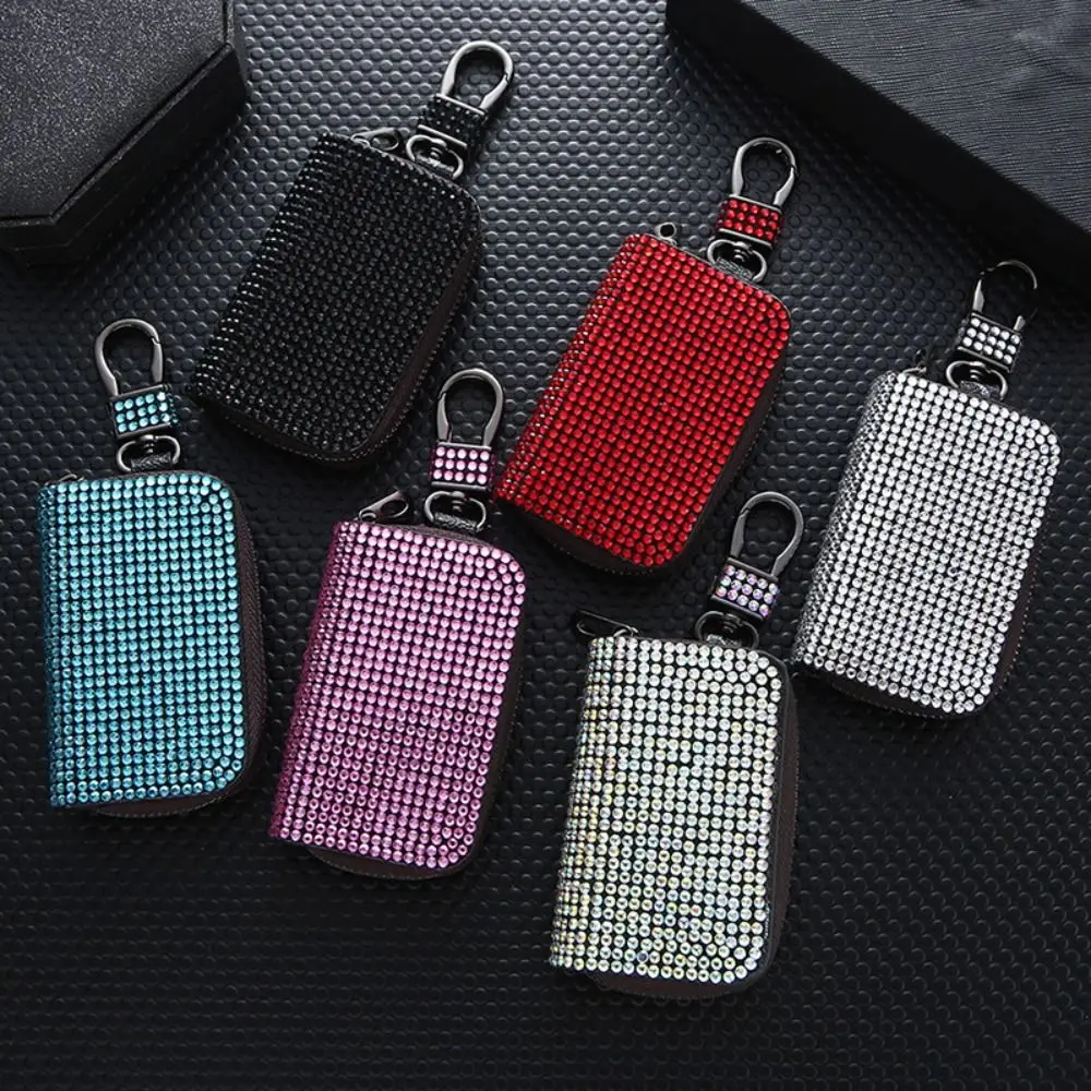

Protective Shell Bag Organizer PU Leather Protective Case Diamond Key Case Zipper Key Bag Diamond Inlaid Key Bag Keys Organizer