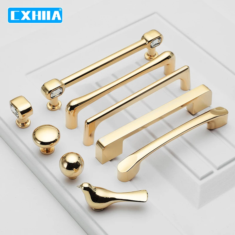 

CXHIIA European Bright Gold Cabinet Handle Zinc Alloy Round Single Hole Drawer Handle Kitchen Furniture Cabinet Door Handle