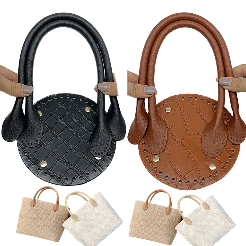 Handmade Handbag Shoulder Strap Hollow Woven Bag Set Bucket Bag Leather with Bag Bottom Belt with  Bag Handle for DIY Handbag