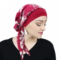 women printed pre tie bandanas elastic muslim female turbans cancer chemo hat hair loss cover stretch headscarf hair accessories