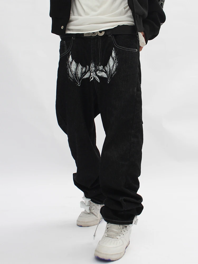 Four Seasons Jeans Men Portrait Print Jeans Men's Ins High Street Tide Brand Casual Straight Pants Trend Slim Pants Ins Hot Sale