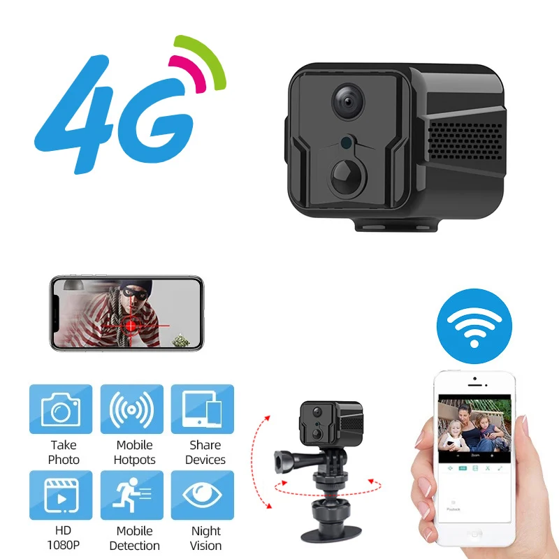 

Беспроводная мини-IP-камера видеонаблюдения, 4G, Wi-Fi, облачное хранилище, удаленный вызов, мониторинг сети с аккумулятором, камера ночного вид...