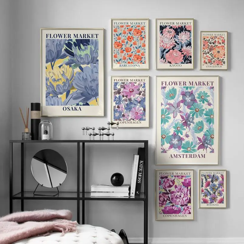 

Abstract Flower Market Nordic Poster Kyoto Barcelona Copenhagen Wall Art Print Canvas Painting Decor Pictures For Living Room
