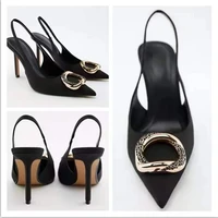 2022 new spring womens black shoes metal decoration high heel shoes shallow pointed toe stiletto single shoes for female