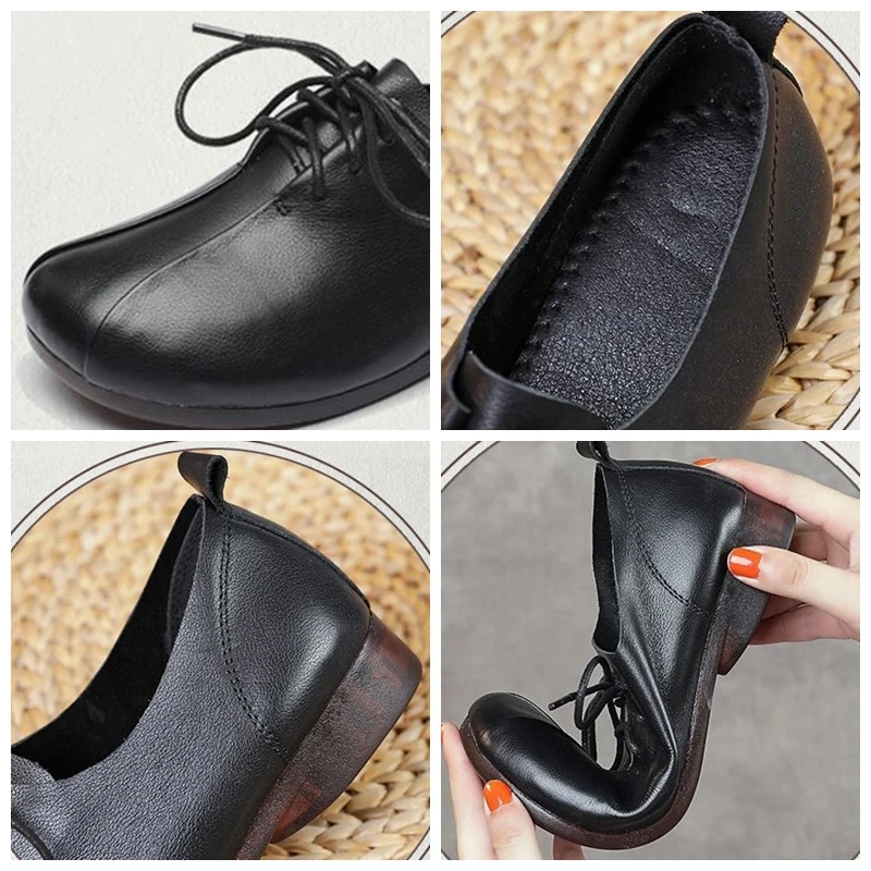 Винтажные туфли из натуральной кожи с круглым носком и нескользящей подошвой |