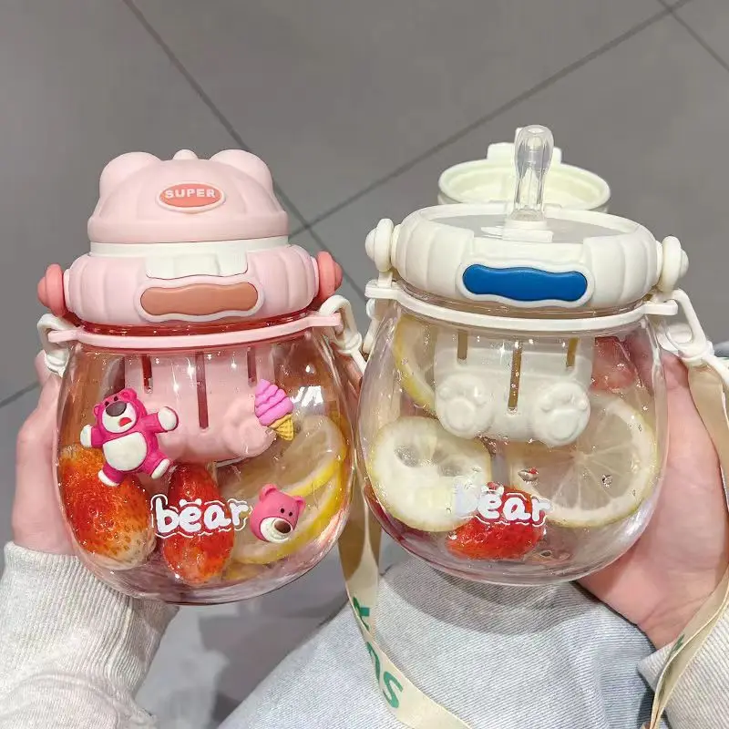 

New Big Belly Cup Large Capacity Good-looking Internet Celebrity Cute Plastic Cup with Tea Strainer Children's Straw Cup Sports