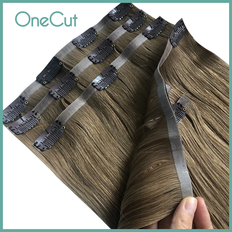 PU Straight Full Head Clip In Human Raw Virgin Brazilian Hair Extension Pure Color Invisible Hairpieces 100% Human Hair Clip Ins
