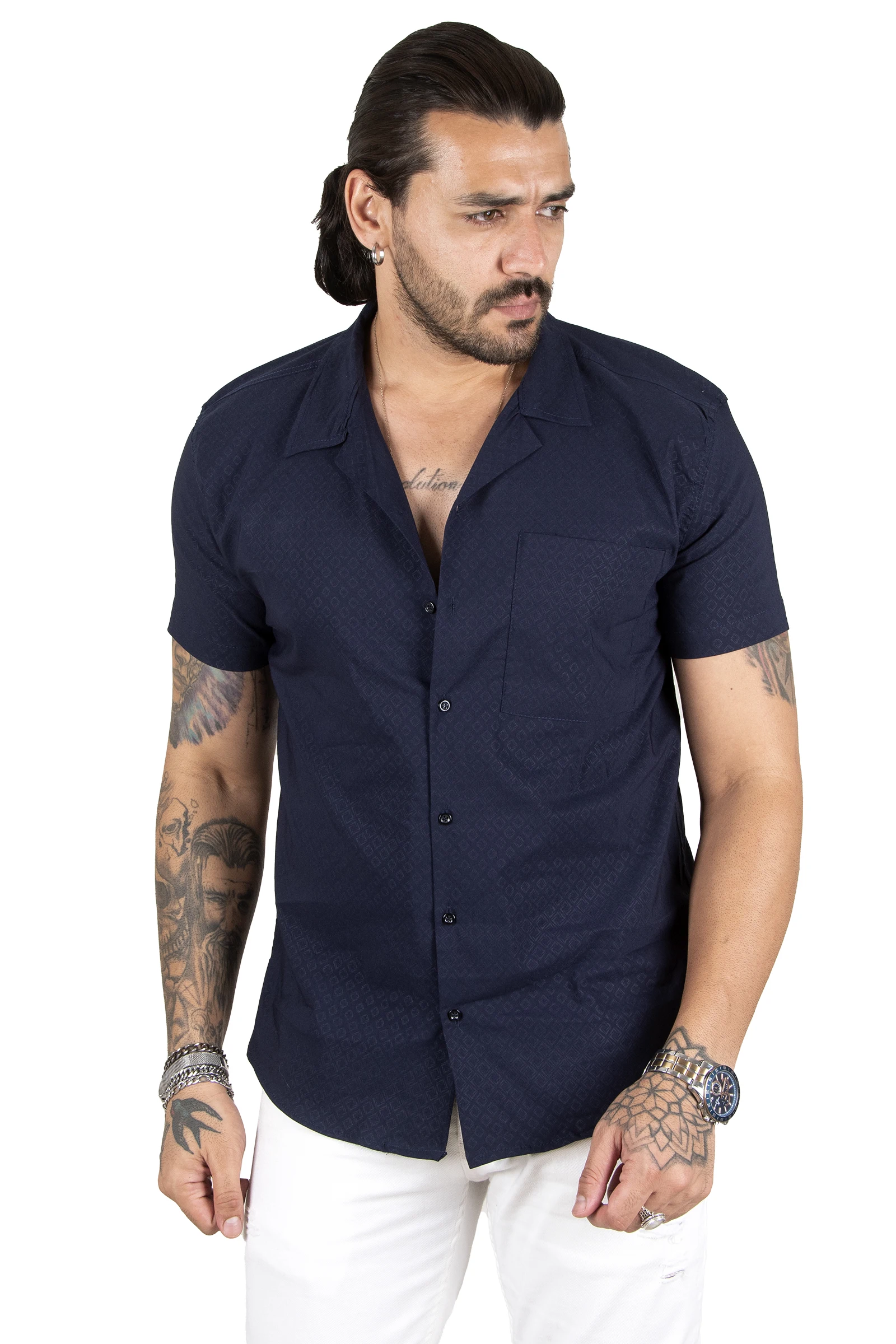 DeepSEA Decorated Single Pocket Lycra Short Sleeve Male Shirt 2201925