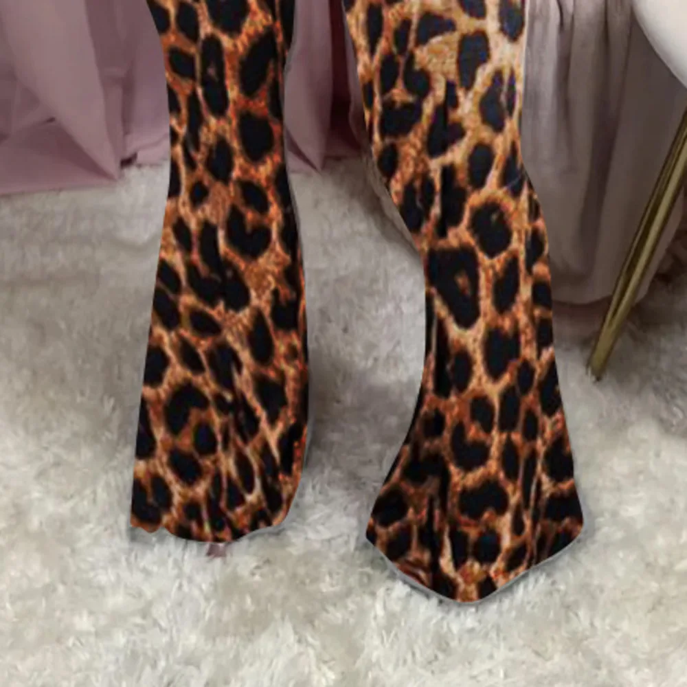 Plus Size Women Clothing 2023 New Fashion Spring Autumn Sexy High Street Wear Leisure Leopard Large Flare Slim Long Women Pants