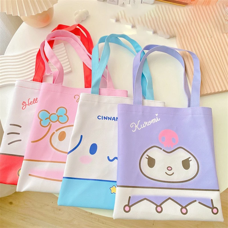 

Kawaii Sanrio Anime Tote Bag Cute Cinnamoroll Hello Kitty Kuromi My Melody Cartoon Portable Handbag Originality Children Gifts