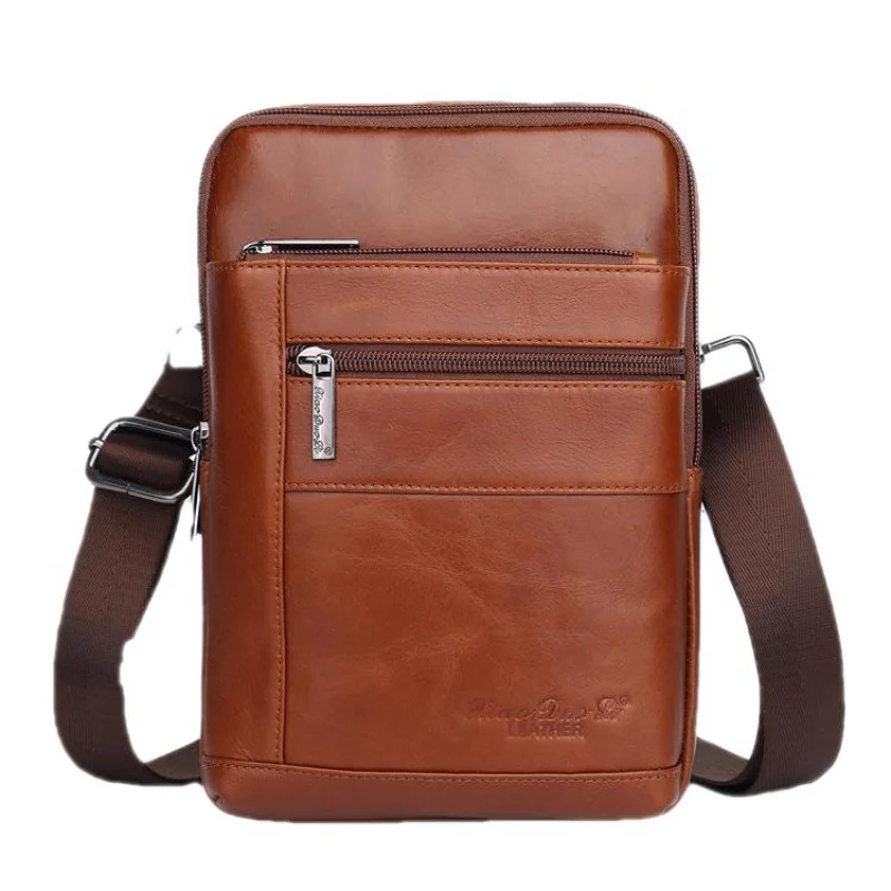Vintage Genuine Leather Men's Shoulder Messenger Bag Luxury Cowhide Chest Bag Male Casual Chest Pack Fashion Flat Crossbody Bag