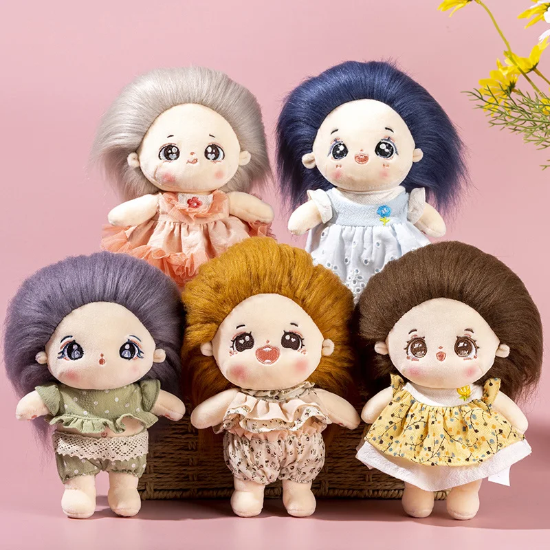 

20cm Kawaii Plush Cotton Doll Idol Stuffed Super Star Figure Toys Cute Long Hair Floral Skirts Girls Dolls Can Change Clothes