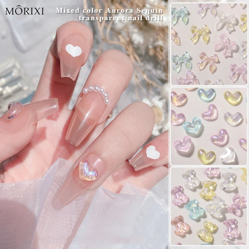 

50pcs/bag heart nail art rhinestones for spring summer nail decoration Aurora glitter bow peach bear crystal nail diamond HZ036