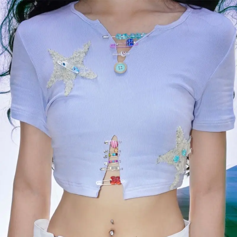 

Женский топ с коротким рукавом, в стиле пэчворк