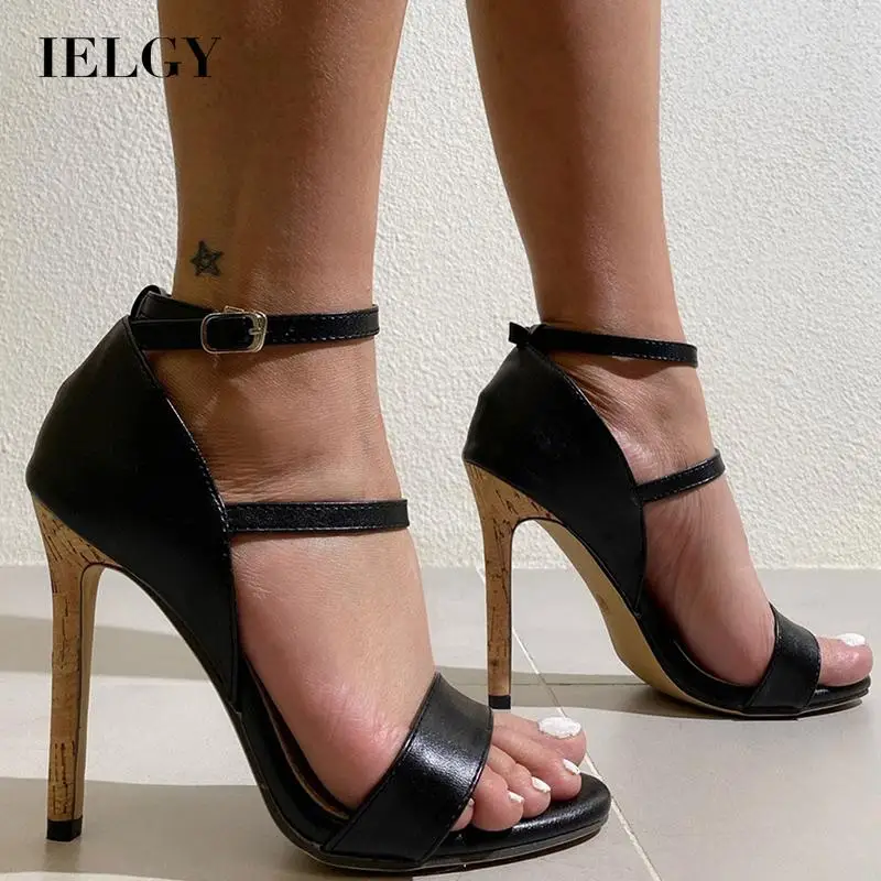 

IELGY European and American round toe stiletto retro ladies high heels black buckle belt