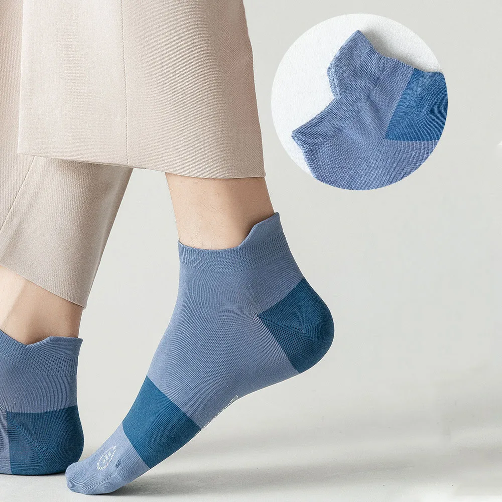 

5 Pairs [New 2022] Men Low Tube Socks Spring Autumn Pure Cotton Sweat-Absorbing Breathable Block Color Sock