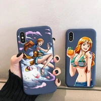 one piece nami phone case for iphone 13 12 mini 11 pro xs max x xr 7 8 6 plus candy color blue soft silicone cover