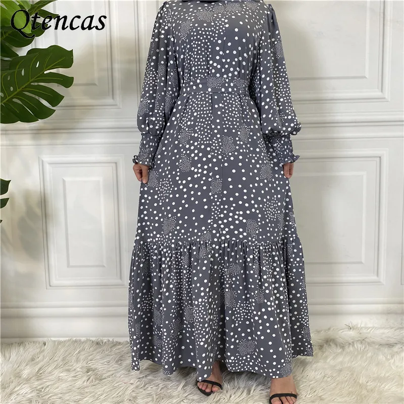 Рамадан мусульманский модный хиджаб платье ИД абайя для женщин Дубай Кафтан халат Musulmans горошек Арабская абайя Турция ислам одежда