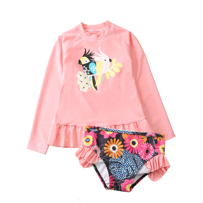 

2019 Two Piece Swimsuit For Girls Ins Flamingo Girls Swimsuit 2-10 Years Children's Swimwear Pineapple Beachwear Kids CZ974