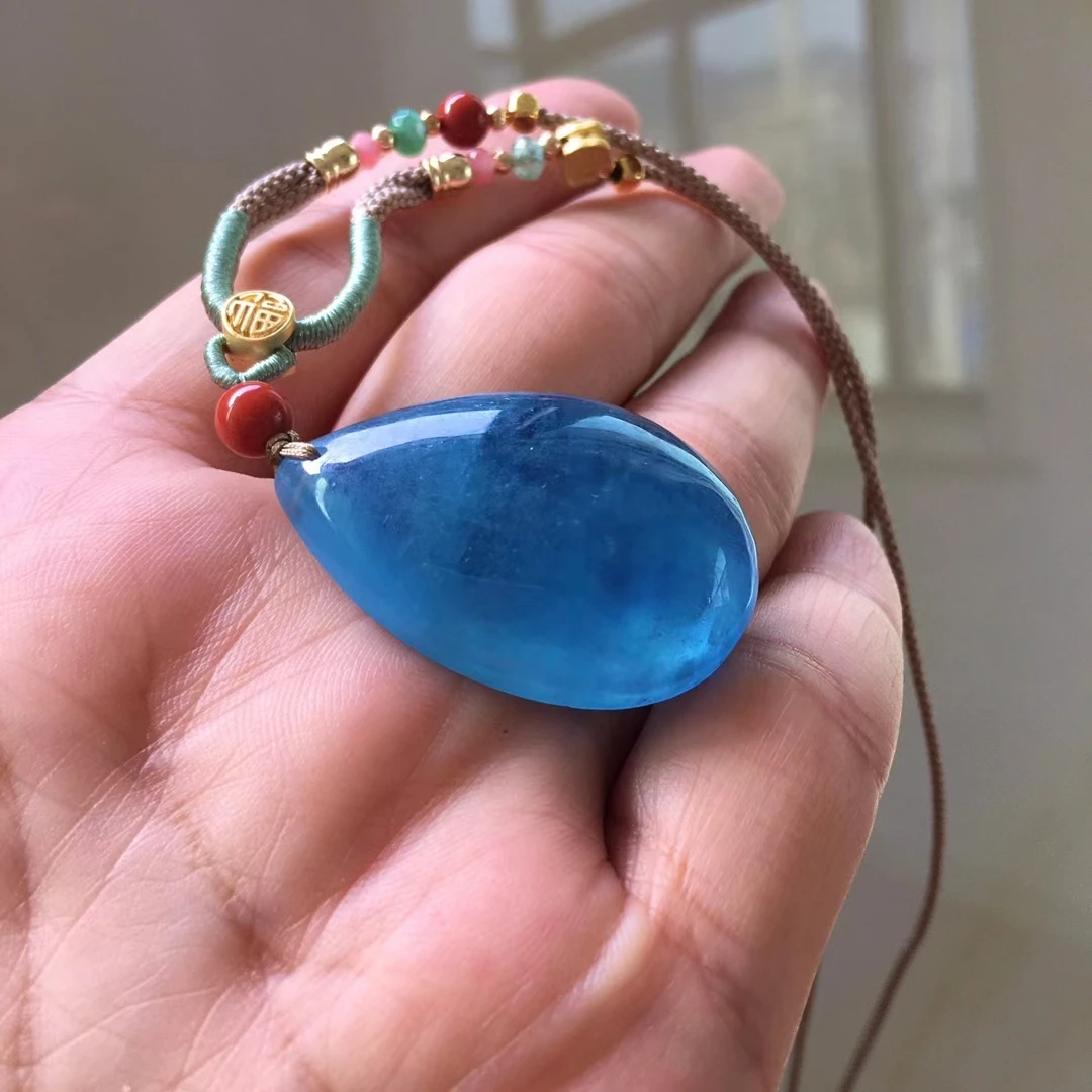 

Natural Blue Aquamarine Water Drop Pendant Aquamarine Brazil 38*26*11mm Jewelry Women Fashion Stone Jewelry Necklace AAAAA