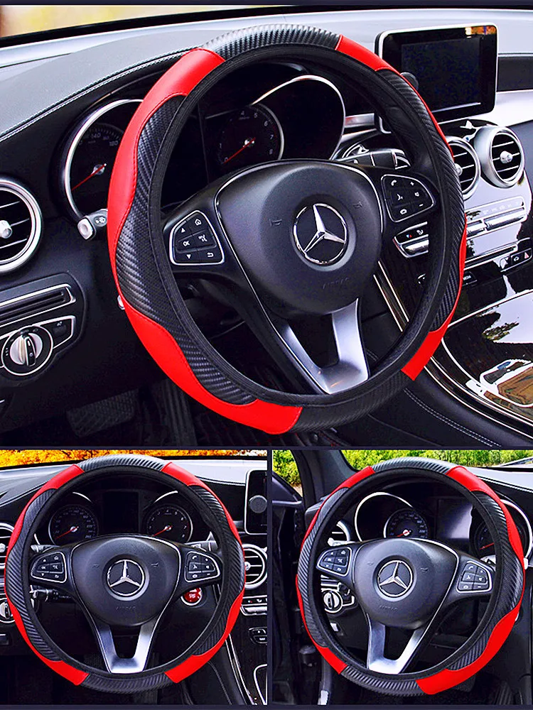 

New Car Steering Wheel Cover Carbon Fiber Sports No Inner Ring Elastic Elastic Leather Gloves Decorative Accessories 38 Cm