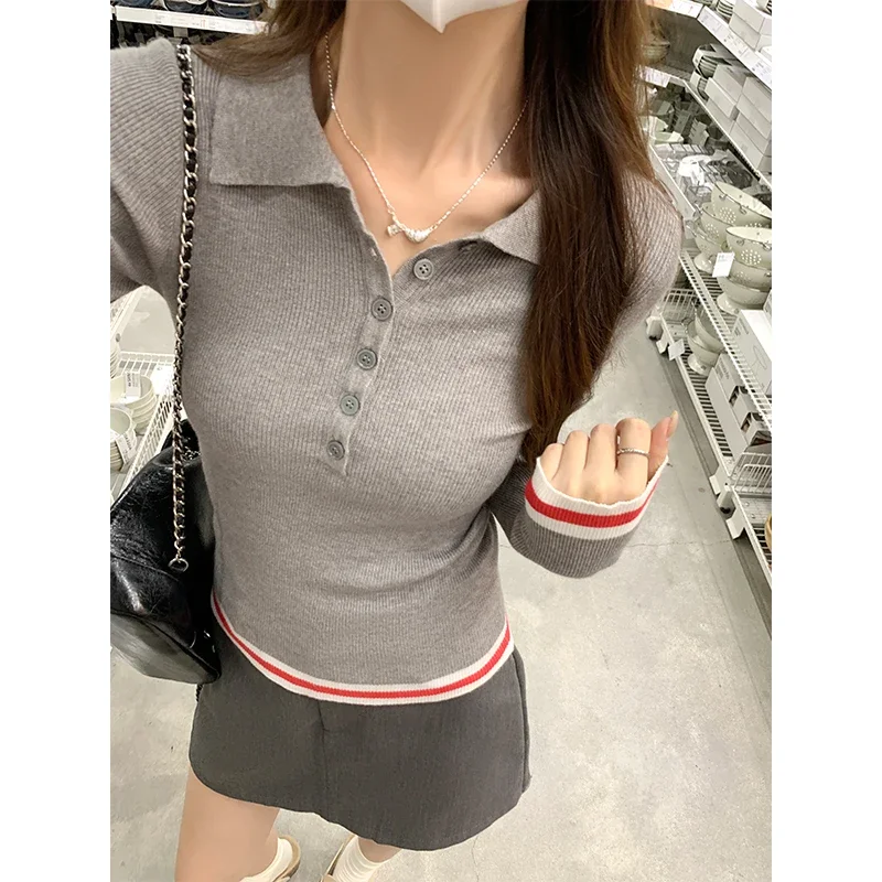 Осень-зима женские усовершенствованные серые свитера с длинным рукавом