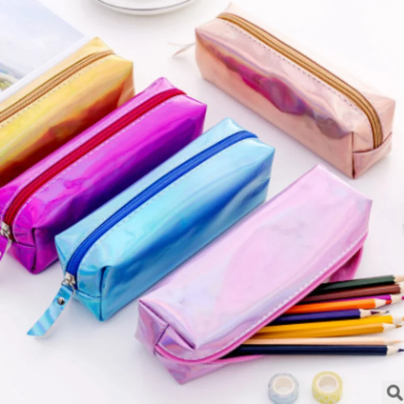 

Square Large Capacity Pencil Bag Zipper Pencil Pouch Kawaii Stationery Holder PU Leahter Pen Case Student School Supplies