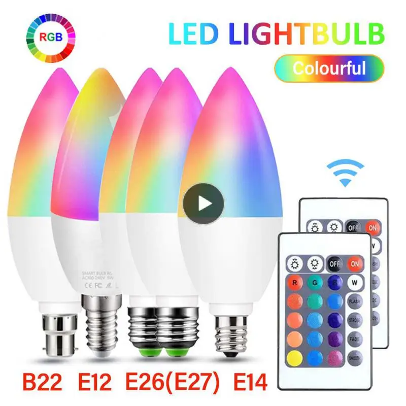 

Светодиодная лампа с дистанционным управлением, Rgbw лампы E12 E14 E26 E27 B22 6000k для внутреннего освещения, умный дом, регулируемая яркость, 3-5 Вт, светодиодная лампа