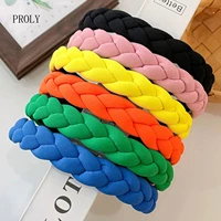 proly new fashion women headband solid color headwear braided headdress girls candy color turban adult hair accessories