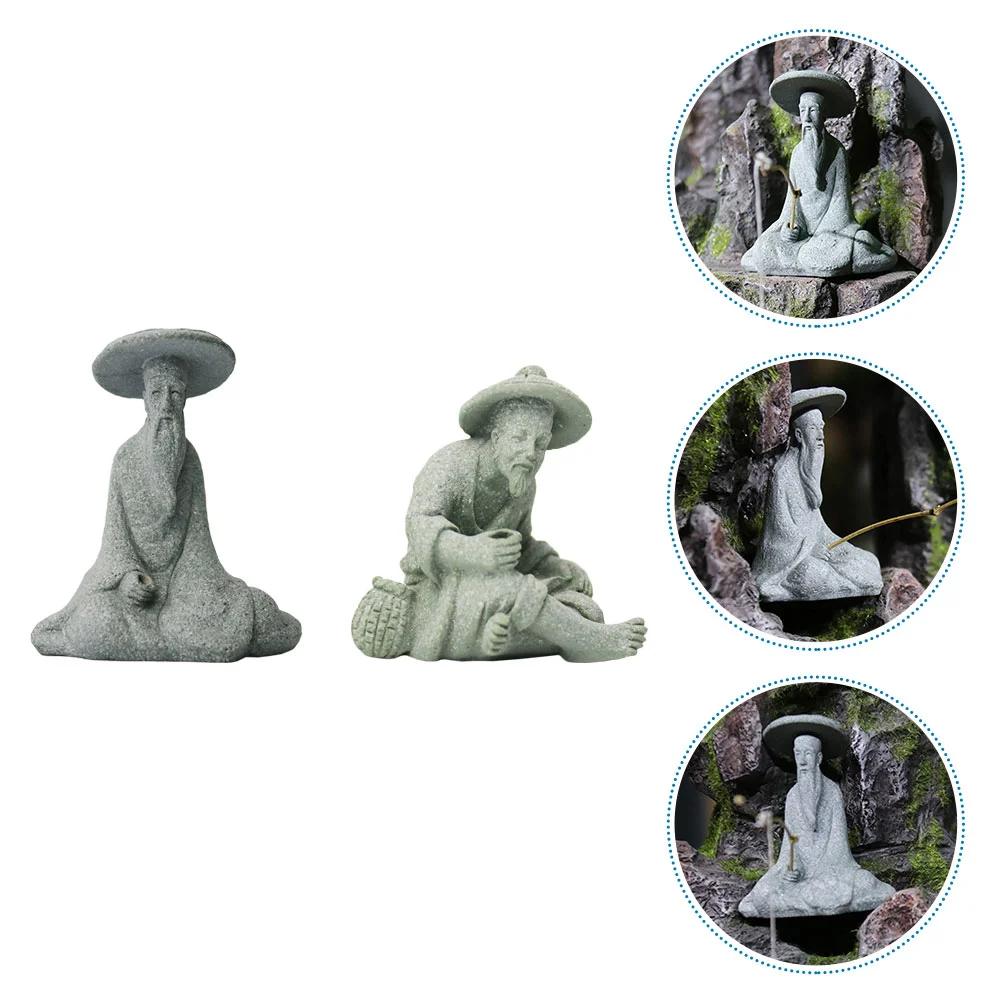 

2 Pcs Petri Heil Interesting Photo Prop Succulent Accessory Fishing Elder Decor Novel DIY Decoration Statuette Beautiful
