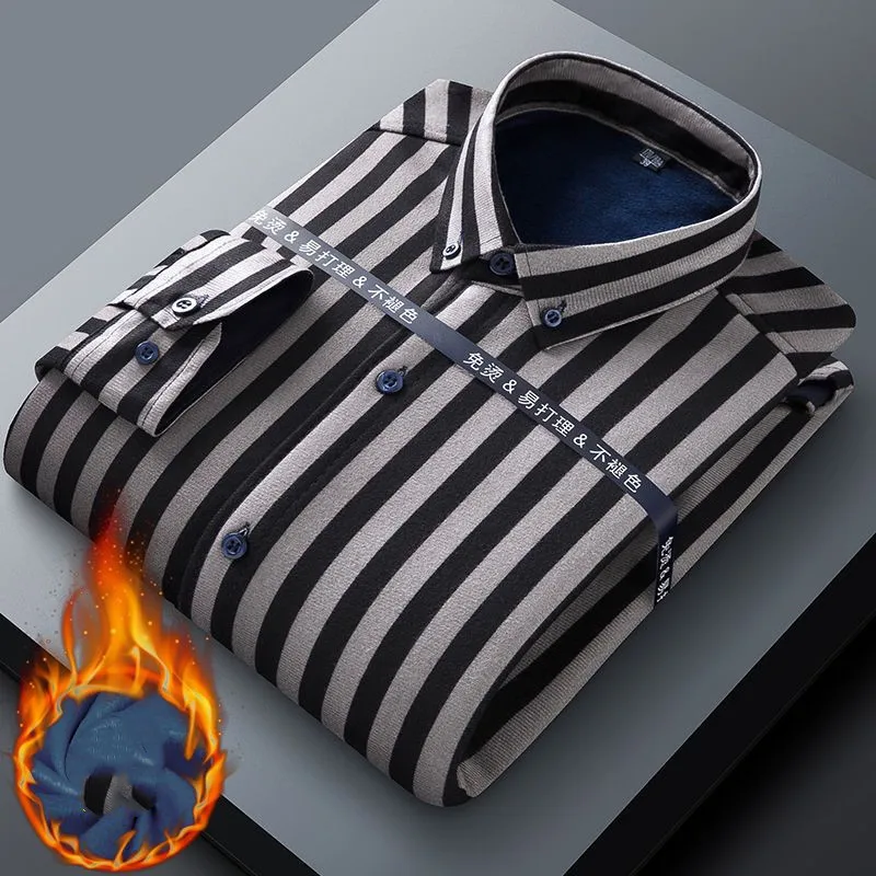 Warm and Fashionable Shirt in Autumn and Winter Men's Business Casual Velvet Thickened Shirt Middle Aged Large Plaid Men's Shirt